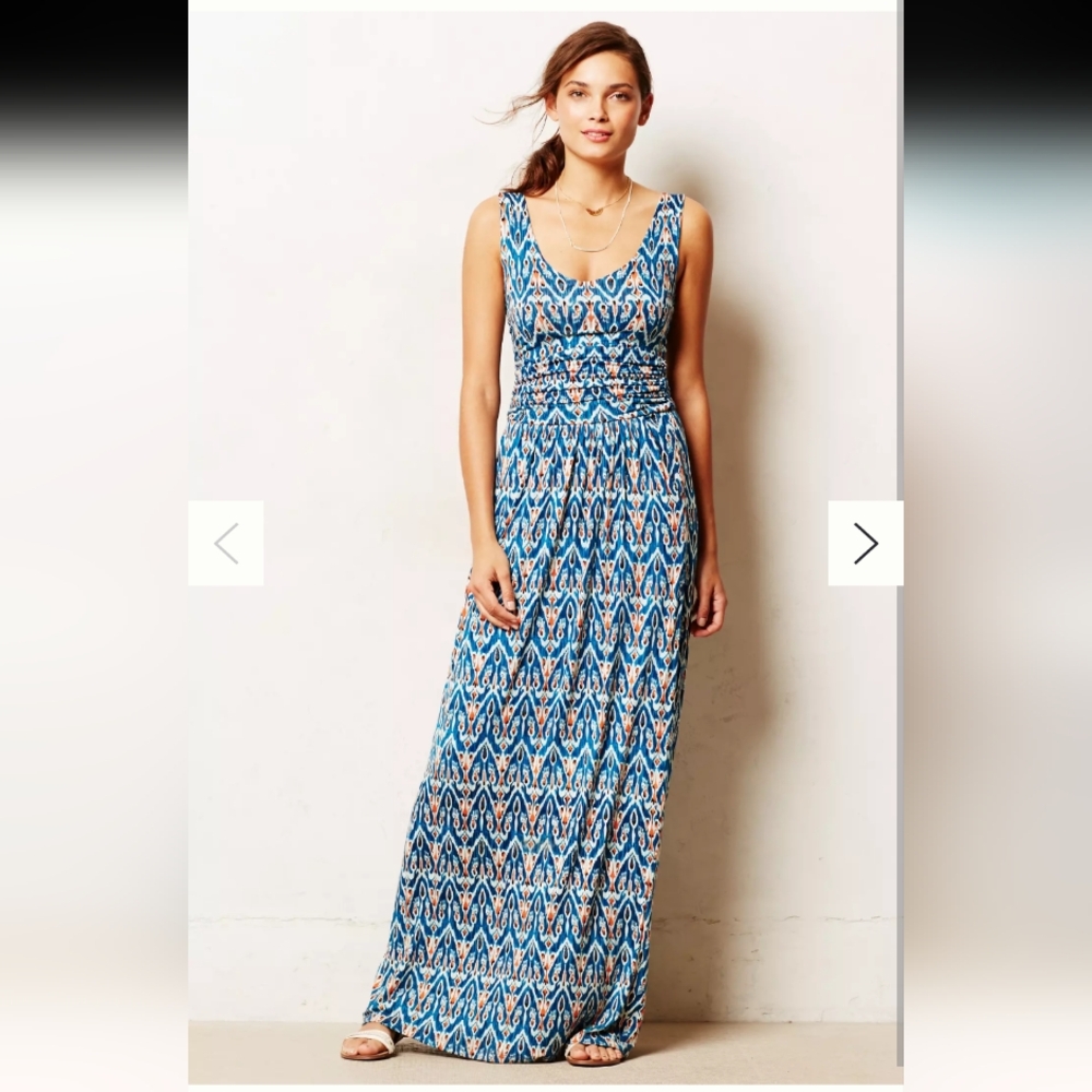 Vanessa Virginia By Anthropologie Tidal Maxi Dress Blue Ikat Sleeveless Small
